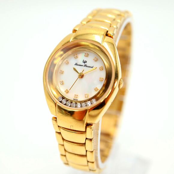 Lucien Piccard Gold Tone Womens Watch 26mm Swiss Sapphire Crystal Float Diamonds - Picture 1 of 14